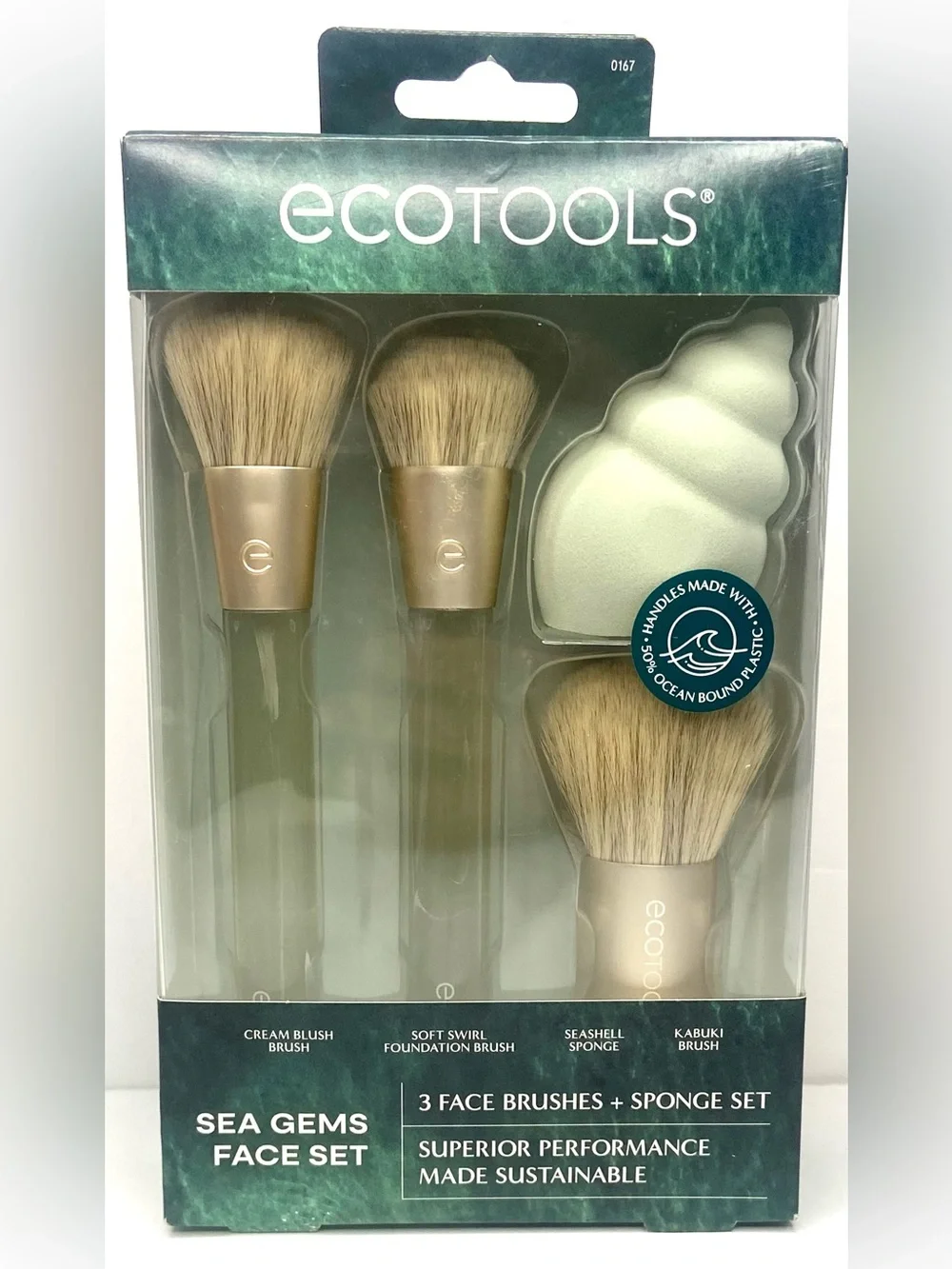 ecotools Sea Gems Face Set - Green Handles & Gold Ferrules